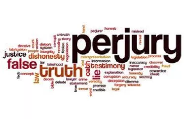 Perjury - giving false testimony after swearing to state the truth.