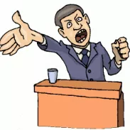 Harangue  - A loud and aggressive speech; verbal attack.
