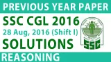 Ssc cgl reasoning solved paper 2016 in hindi  28 aug shift i   ssc cgl previous year question paper