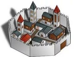 Ramparts - (A tall, thick stone or dirt wall that is built around a castle, town, etc., to protect it from attacks)