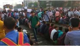 'rail roko' agitation  students block mumbai train services  demand jobs