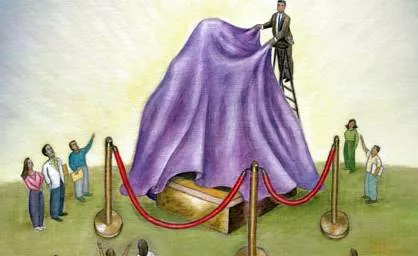 Unveil - Show or announce publicly for the first time/remove a veil or covering from, in particular uncover (a new monument or work of art) as part of a public ceremony.