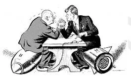 Brinkmanship  - The activity, especially in politics, of trying to get what you want by saying that if you do not get it, you will do something dangerous.
