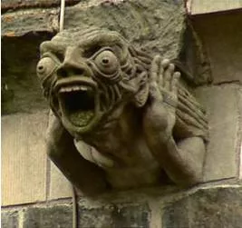 Grotesque  - Comically or repulsively ugly or distorted.