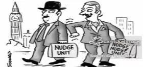 Nudge  - A slight shove or bump from someone or something.