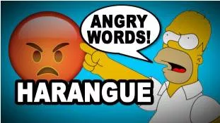 Harangue  - A lengthy and aggressive speech.