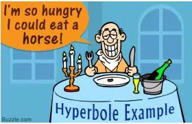 Hyperbole  - A way of speaking or writing that makes someone or something sound bigger, better, more, etc. than they are: