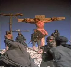 Crucify  - To kill someone by tying or fastening them with nails to a cross and leaving them there to die.