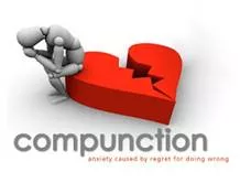 Compunction  - A feeling of guilt or moral scruple that prevents or follows the doing of something bad.