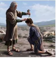 Anoint  - Ceremonially confer divine or holy office upon (a priest or monarch) by smearing or rubbing with oil: