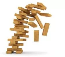 Topple  - Overbalance or cause to overbalance and fall.