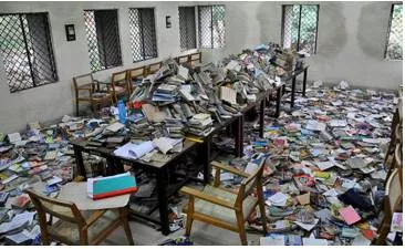 Disarray  - Meaning: a state of disorganization or untidiness.