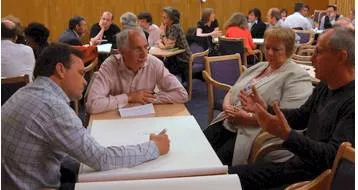 Deliberation  - Meaning: long and careful consideration or discussion.