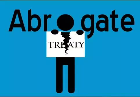 Abrogate  - Meaning: to officially end a law, an agreement, etc. (रद्द करना).