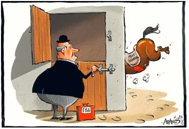 To close  shut  the stable door after the horse has bolted