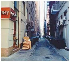 Alleys - A narrow passageway between or behind buildings.