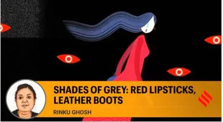 Shades of grey  red lipsticks  leather boots 