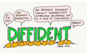 Diffident  - Shy and lacks confidence.