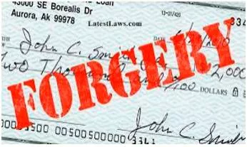 Forgery  - The crime of copying money, documents, etc. in order to cheat people.