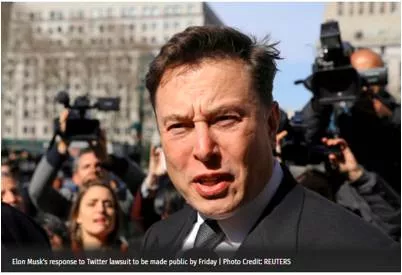Elon musk’s response to twitter lawsuit to be made public by friday