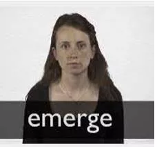 Emerge  - To move out of or away from something and become possible to see.