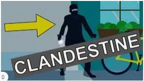 Clandestine  - Done secretly or kept secret.
