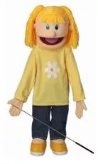 Puppet - A model of a person or an animal that can be made to move, for example by pulling strings attached to parts of its body or by putting your hand inside it