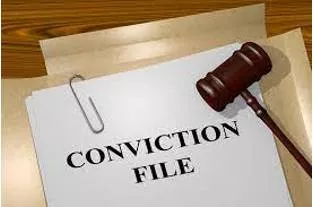 Conviction - The act of finding somebody guilty of a crime in court; the fact of having been found guilty.