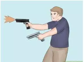 Wield  - To hold something, ready to use it as a weapon or tool.