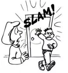 Slammed - Shut (a door, window, or lid) forcefully and loudly.