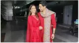 Newlyweds sidharth malhotra and kiara advani twin in red as they walk out of airport holding hands  pose for paparazzi