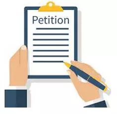 Petition - A formal written request, typically one signed by many people, appealing to authority in respect of a particular cause.