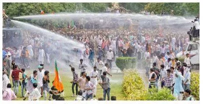 Bjp stages protest over graft  exam paper leaks in jaipur