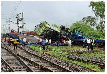 Goods train overshoots signal  hits a maintenance train and derails in bengal