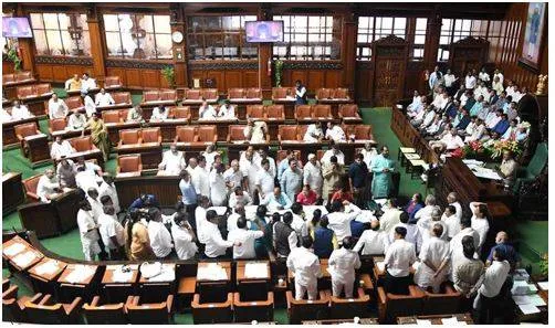 Karnataka speaker denies debate on poll promises  bjp stages dharna