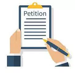 Petition - A formal written request, typically one signed by many people, appealing to authority in respect of a particular cause.