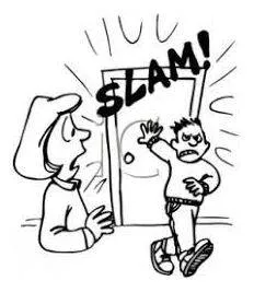 Slammed - Shut (a door, window, or lid) forcefully and loudly.