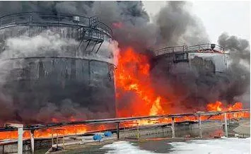 Drone attack on oil depot inside russia leads to massive fire