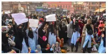 Jaipur muslim girl students protest against bjp mla balmukund acharya for objecting to girls wearing hijab