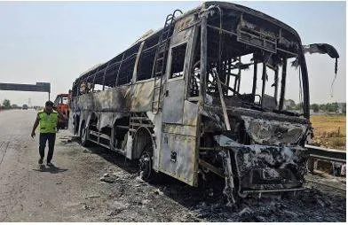 Nine pilgrims charred to death in haryana as bus goes up in flames