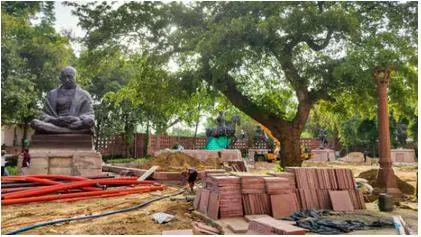 Statues of mahatma gandhi  chhattrapati shivaji  br ambedkar shifted within parliament  congress says ‘atrocious’
