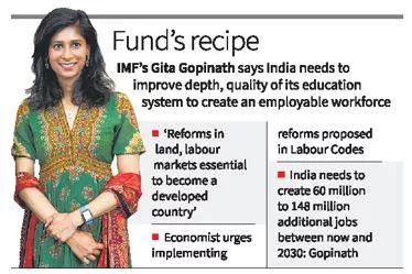 India needs to lift job growth via reforms  imf’s gopinath