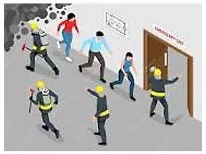 Evacuated - The act of moving people from a dangerous place to somewhere safe (निकास) 