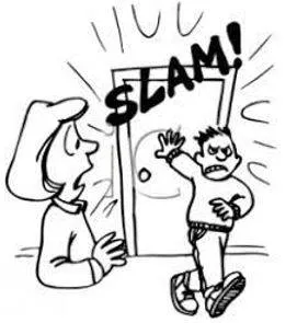Slamming - Shut (a door, window, or lid) forcefully and loudly. (पटक दिया)