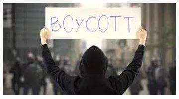 Boycott - Withdraw from commercial or social relations with (a country, organization, or person) as a punishment or protest. (बहिष्कार करना)