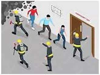 Evacuated - The act of moving people from a dangerous place to somewhere safe. (निकास) 