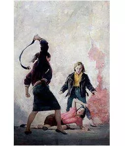 Lashed - To strike or beat with a whip or something similar, or to fasten or secure tightly. (बाँधना या मारना)