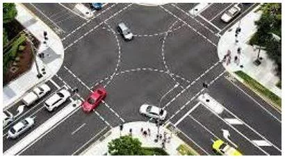 Intersection - The place where two or more roads, lines, etc. meet or cross each other. (चौराहा) 