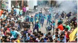 Bangladesh police use teargas  batons against hindus protesting chinmoy das' arrest 