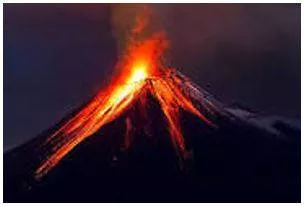 Erupted - Become active and eject lava, ash, and gases. (फूटना) 